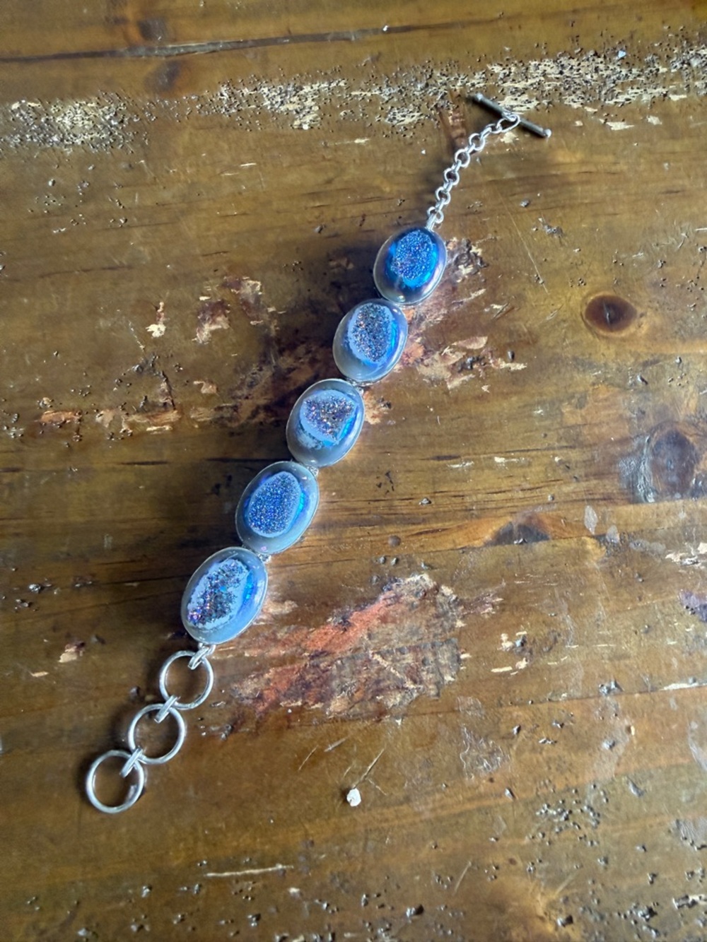 Unique Sterling Silver Drusy Quartz Link Bracelet 28.6g 7.75''